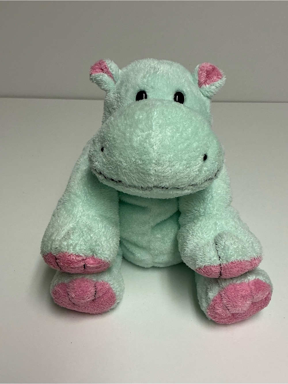 2002 TY Pluffies Plush Hippo Tubby Stuffed Animal Mint Green with Pink Accents
